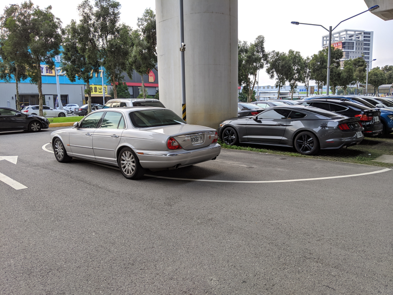 Jags aren’t very common in Taiwan, but this style of parking (illegal) is.